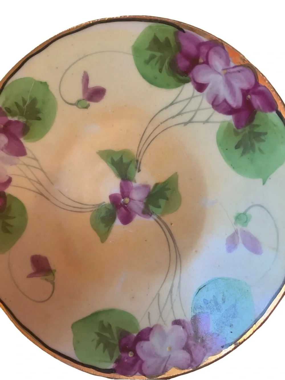 Nippon Art Nouveau Hand Painted Violets 4 Tea Cups & Saucers See Description‎